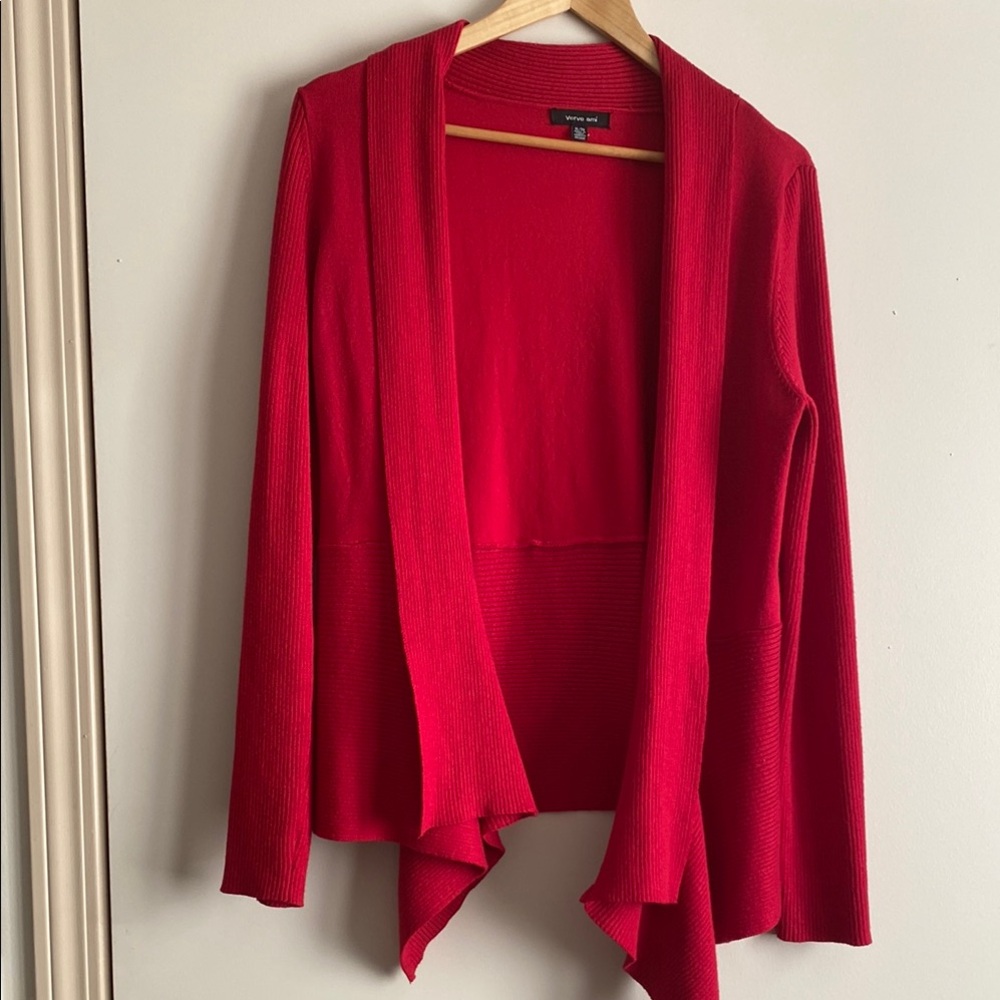 Red Open Front Cardigan Sweater